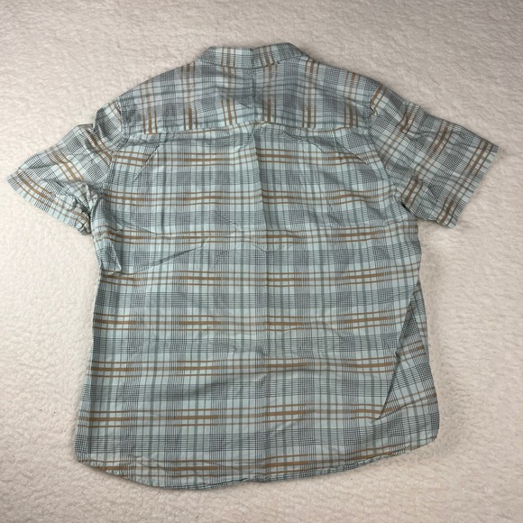 TOAD&CO Mens XL Plaid Short Sleeve Button Up Shirt Blue Tan Casual - Picture 7 of 9